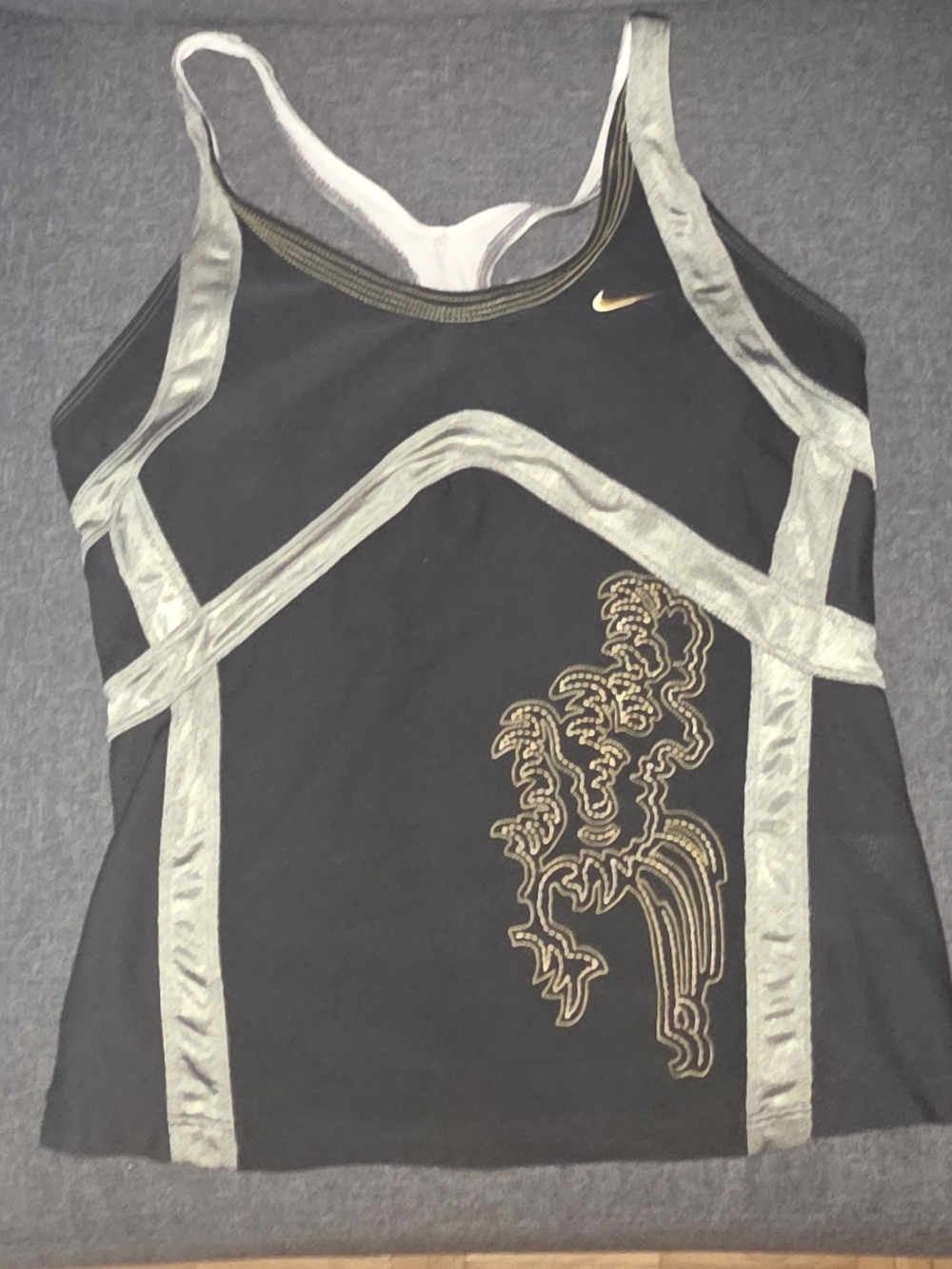 Nike Black Tank with Gold Accents and Embroidery